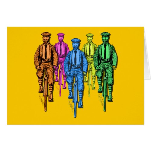 Vintage Five Fellas on Bikes Illustration