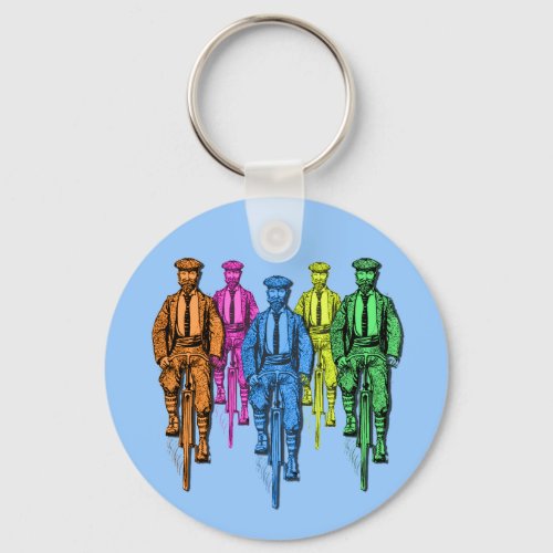 Vintage Five Fellas on Bikes Illustration Keychain