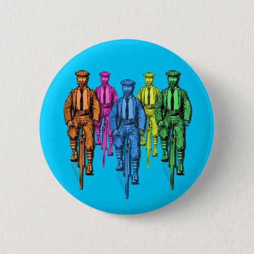 Vintage Five Fellas on Bikes Illustration Pinback Button