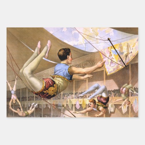 Vintage Five Male Trapeze Circus Performance Wrapp Wrapping Paper Sheets
