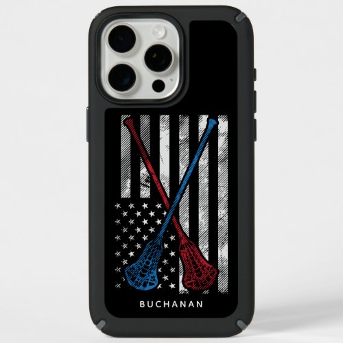 Vintage Flag and Lacrosse Bats Custom iPhone 15 Pro Max Case