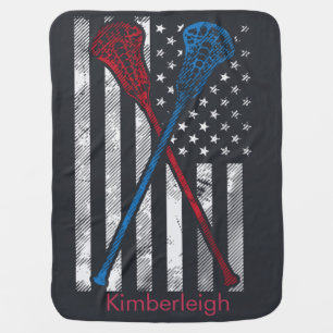Vintage Flag and Lacrosse Bats Mothers Day Baby Blanket
