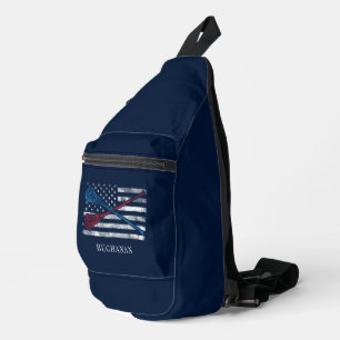 Vintage Flag and Lacrosse Bats Personalized Retro Sling Bag