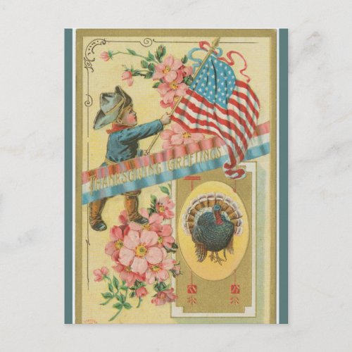 Vintage Flag Bearer  Ribbon Turkey Thanksgiving Postcard