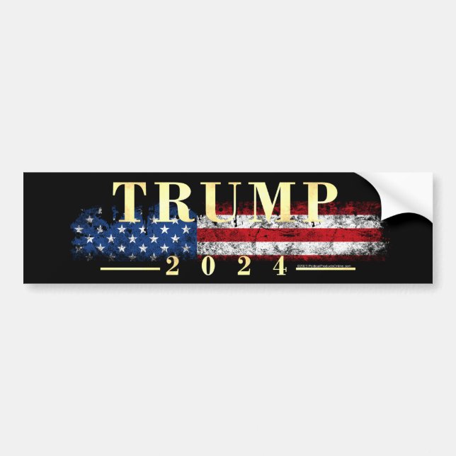 Vintage Flag Gold Donald Trump Pence 2016 Bumper Sticker (Front)