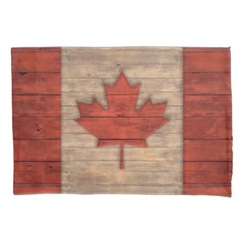 Vintage Flag of Canada Distressed Wood Look Pillowcase