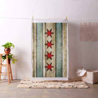 Vintage Flag of Chicago Distressed Wood Look Fabric