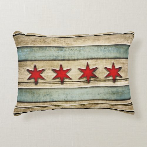Vintage Flag of Chicago Wood Look Accent Pillow