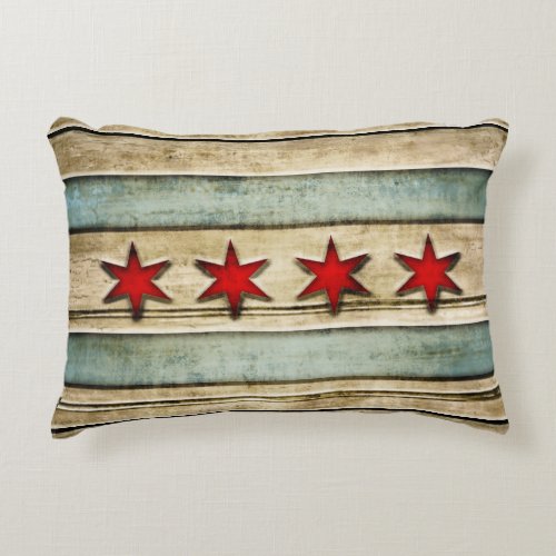 Vintage Flag of Chicago Wood Look Decorative Pillow