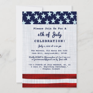 Vintage Flag Patriotic July 4th Custom Monogram I Invitation