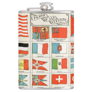 Vintage Flags Of All Nations Educational Poster Flask