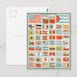 Vintage Flags Of All Nations Educational Poster Postcard
