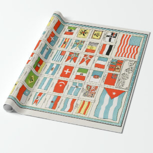 Vintage Flags Of All Nations Educational Poster Wrapping Paper