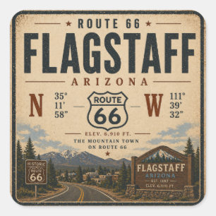 Vintage Flagstaff Arizona Route 66 Mountain Town Square Sticker