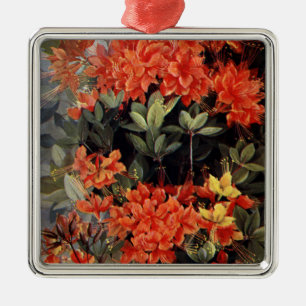 Vintage Flame Azalea Red Flowers Floral Garden Metal Ornament