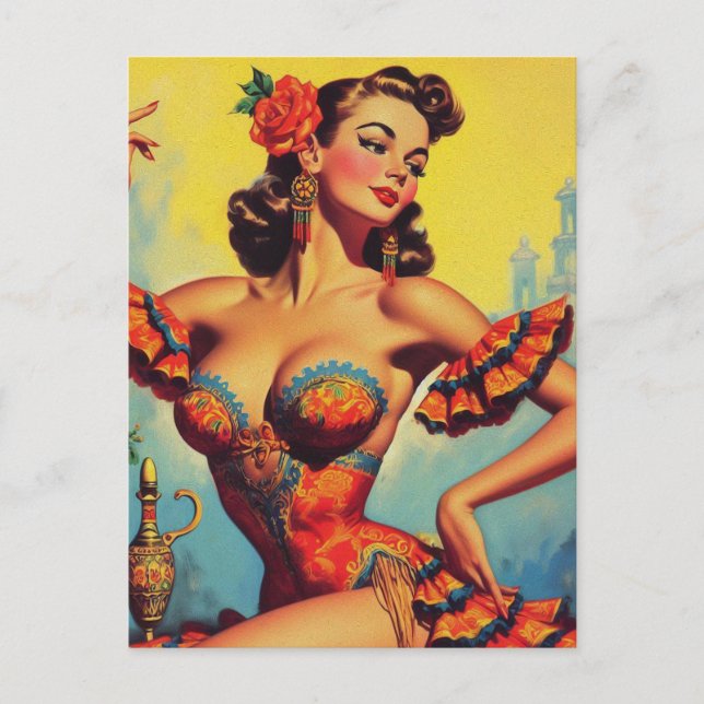 Vintage Flamenco Pin Up Postcard (Front)