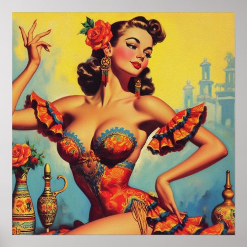 Vintage Flamenco Pin Up Poster