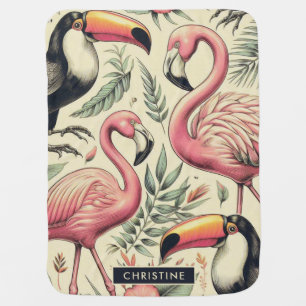Vintage Flamingo and Toucan Seamless Baby Blanket