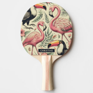 Vintage Flamingo and Toucan Seamless Ping Pong Paddle