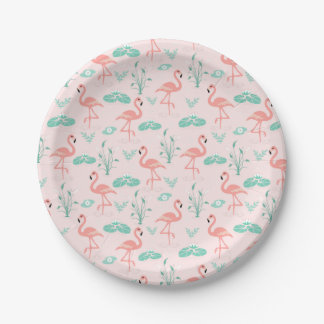 Vintage Flamingo and Water Lily Pattern Paper Plates