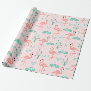 Vintage Flamingo and Water Lily Pattern Wrapping Paper