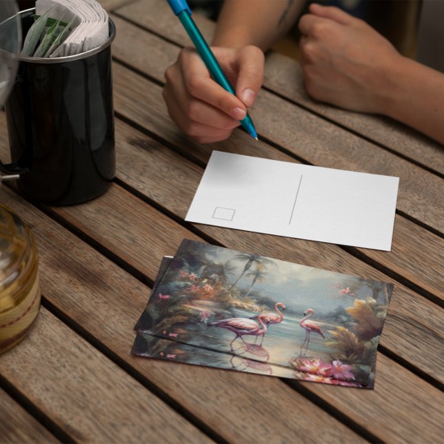 Vintage Flamingo Botanical Paradise Art Postcard (Creator Uploaded)