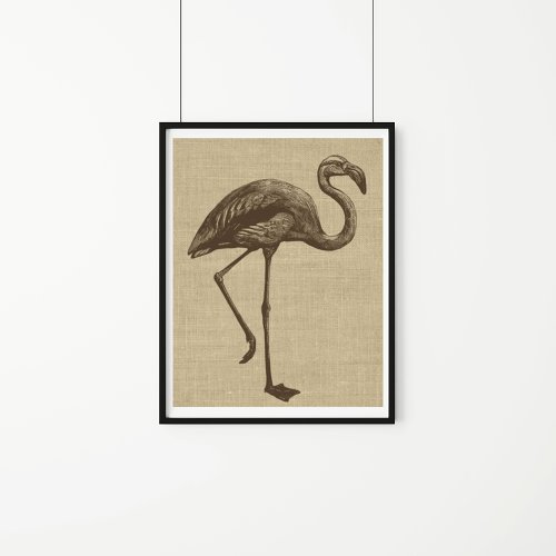 Vintage Flamingo Illustration on Burlap   Poster