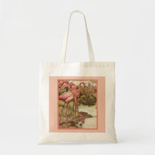 Vintage Flamingo Illustration Print Canvas Tote Bag