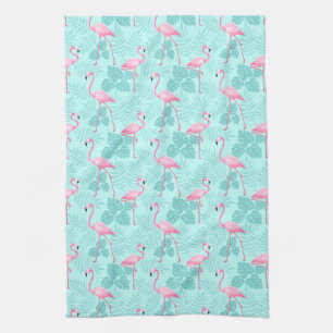 Vintage Flamingo Light Blue Kitchen Towel