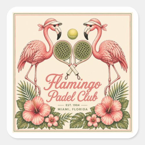 Vintage Flamingo Padel Club Miami Florida Square S Sticker
