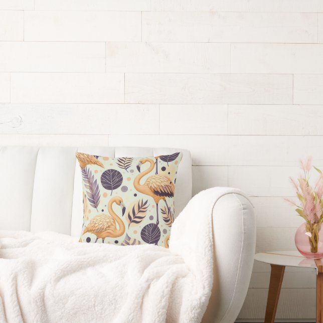 Vintage Flamingo Seamless Throw Pillow (Couch)