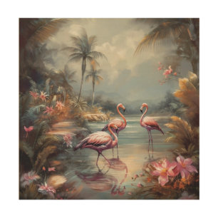 Vintage Flamingo Tropical Lagoon Florida Art