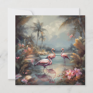 Vintage Flamingo Tropical Lagoon Florida Art
