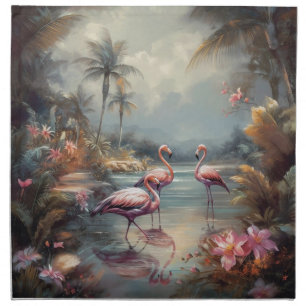 Vintage Flamingo Tropical Lagoon Florida Art Cloth Napkin