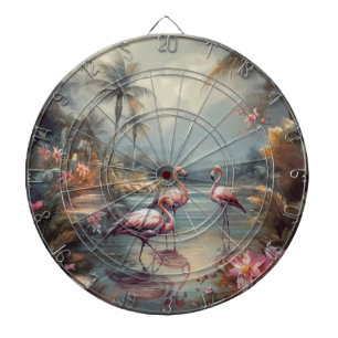 Vintage Flamingo Tropical Lagoon Florida Art Dart Board