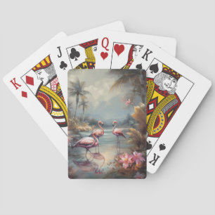 Vintage Flamingo Tropical Lagoon Florida Art Poker Cards