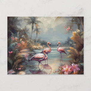 Vintage Flamingo Tropical Lagoon Florida Art Postcard