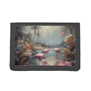 Vintage Flamingo Tropical Lagoon Florida Art Tri-fold Wallet
