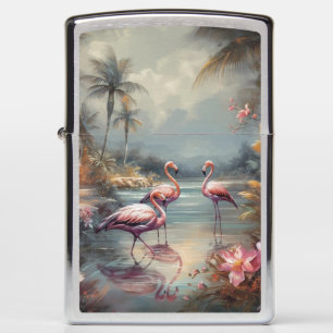 Vintage Flamingo Tropical Lagoon Florida Art Zippo Lighter