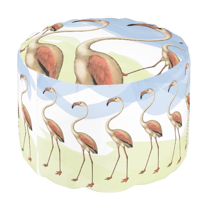 Vintage Flamingo Watercolor Summer Tropical Beach Pouf Zazzle Com