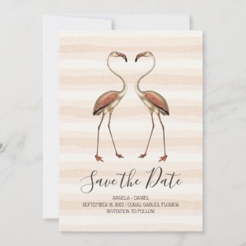 Vintage Flamingos On Blush Stripes Save The Date by Charmalot at Zazzle