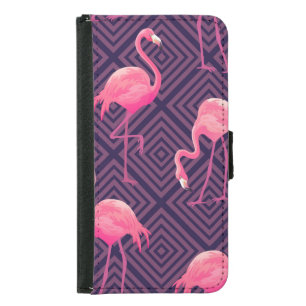 Vintage flamingos, purple geometric background. samsung galaxy s5 wallet case