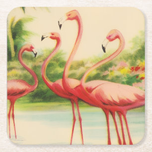 Vintage Flamingos Square Paper Coaster