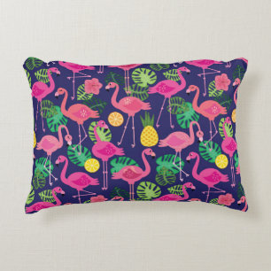 Vintage flamingos, summer elements pattern accent pillow