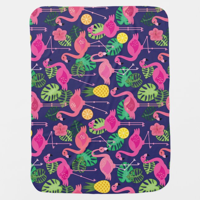 Vintage flamingos, summer elements pattern baby blanket (Front)