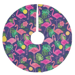 Vintage flamingos, summer elements pattern brushed polyester tree skirt