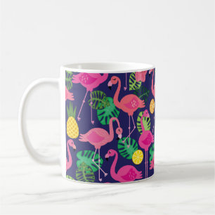 Vintage flamingos, summer elements pattern coffee mug