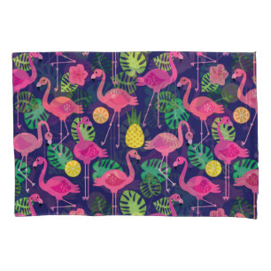 Vintage flamingos, summer elements pattern pillow case