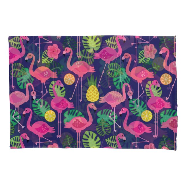 Vintage flamingos, summer elements pattern pillow case (Front)