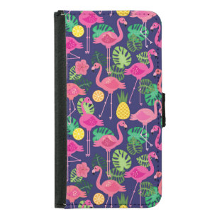 Vintage flamingos, summer elements pattern samsung galaxy s5 wallet case